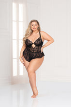Load image into Gallery viewer, Floral Lace Romper Lingerie – Fitted Bodice and Flowy Leg Opening