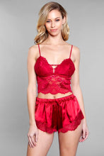 Load image into Gallery viewer, Lace Trimmed Satin Romper