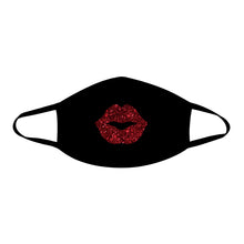 Load image into Gallery viewer, Pucker Up Red Glitter Kiss Face Covering.
