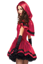 Load image into Gallery viewer, Gothic Red Riding Hood Costume for Women – 2 PC Satin & Brocade Peasant Dress with Hooded Cape