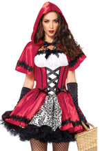 Load image into Gallery viewer, Gothic Red Riding Hood Costume for Women – 2 PC Satin & Brocade Peasant Dress with Hooded Cape
