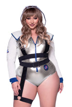 Load image into Gallery viewer, Galaxy Girl Astronaut Costume , Lame Zipper Bodysuit, Belt with Leg Garter, Detachable Clear Hood