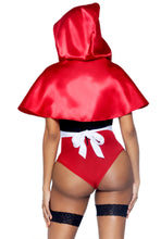 Load image into Gallery viewer, Naughty Miss Red 3-Piece Fairytale Costume – Lace Teddy, Apron & Hooded Cape