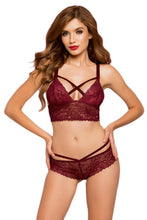 Load image into Gallery viewer, Rose Galloon Lace Bralette & Panty Set – Sexy Lattice Back Lingerie with Picot Elastic Trim