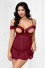 Load image into Gallery viewer, Sexy Lace & Mesh Babydoll Set – Two-Piece Lingerie with Open Cups