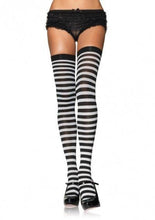 Load image into Gallery viewer, Cari Striped Stockings, Nylon Thigh Highs with Stripes