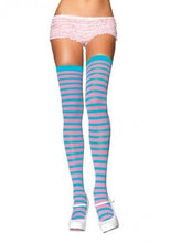 Load image into Gallery viewer, Cari Striped Stockings, Nylon Thigh Highs with Stripes