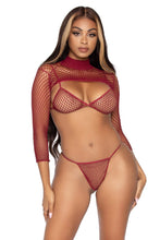 Load image into Gallery viewer, Deep Cut Fishnet Bikini Set, Three Pieces Net Bikini Top with Thong and Crop Top