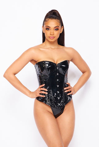 Black Bustier Corset Top, Shiny Sleeveless Crop Top