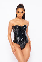 Load image into Gallery viewer, Black Bustier Corset Top, Shiny Sleeveless Crop Top