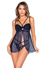 Load image into Gallery viewer, Fishnet and lace fly-away front babydoll
