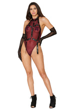 Load image into Gallery viewer, Soft Stretch Mesh Teddy and Faux-Leather Harness Set