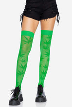 Load image into Gallery viewer, 420 Fishnet Thigh High Stockings with Weed Leaf Design