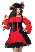 Load image into Gallery viewer, Vixen Pirate Wench Costume for Women – Sexy Peasant Top, Lace-Up Velvet Corset & Layered Skirt