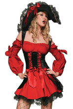 Load image into Gallery viewer, Vixen Pirate Wench Costume for Women – Sexy Peasant Top, Lace-Up Velvet Corset & Layered Skirt