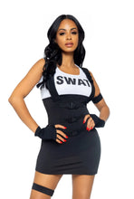 Load image into Gallery viewer, Sultry SWAT Officer Costume, Tank Dress with SWAT logo and Buckle accents