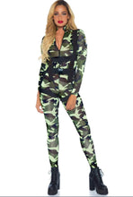 Load image into Gallery viewer, Pretty Paratrooper Women’s Military Costume – 2 Piece Camo Jumpsuit with Buckle Harness and Velcro Garters