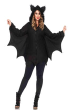 Load image into Gallery viewer, Cozy Bat Costume – Fleece Hoodie Dress with Bat Wings and Ears