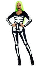 Load image into Gallery viewer, Glow-in-the-Dark Skeleton Catsuit for Women – Full Body Spandex Bodysuit with Long Sleeves & Pants