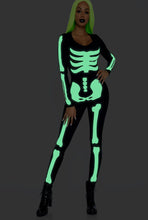Load image into Gallery viewer, Glow-in-the-Dark Skeleton Catsuit for Women – Full Body Spandex Bodysuit with Long Sleeves & Pants
