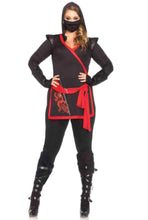 Load image into Gallery viewer, Plus Size Ninja Assassin Costume for Women – 4 Piece Stealthy Halloween Outfit with Tunic, Leggings, Gauntlets & Mask
