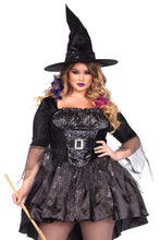 Load image into Gallery viewer, Black Magic Mistress Plus Size Witch Costume – 2-Piece Spellbinding Halloween Outfit