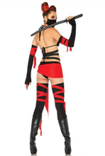 Load image into Gallery viewer, 6 PC Killer Ninja Women's Costume – Strappy Bodysuit, Thigh Highs & Accessories
