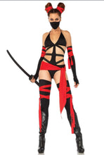 Load image into Gallery viewer, 6 PC Killer Ninja Women's Costume – Strappy Bodysuit, Thigh Highs & Accessories
