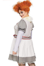 Load image into Gallery viewer, Creepy Clown Costume, Long-sleeve Dress with red pom-pom accents