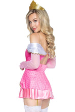 Load image into Gallery viewer, Naughty Napping Princess Costume for Women – 3 PC Pink Sequin Romper Dress with Sheer Sleeves, Choker & Crown