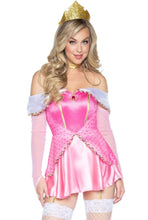 Load image into Gallery viewer, Naughty Napping Princess Costume for Women – 3 PC Pink Sequin Romper Dress with Sheer Sleeves, Choker & Crown