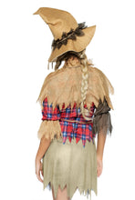 Load image into Gallery viewer, Sinister Scarecrow Costume, Patchwork Dress with Burlap shawl