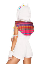 Load image into Gallery viewer, Cuddly Llama 2-Piece Plush Bodysuit Costume with Tassel Accents, Poncho Cap