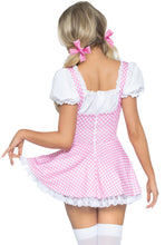 Load image into Gallery viewer, Gingham Dress With Apron, Lace Up Bodice Skirt with Ruffled trimmed peasant top
