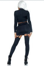 Load image into Gallery viewer, Golden Skeleton Costume for Women – 2 PC Crop Top & Garter Skirt Set with Laser Cut Skeleton Design