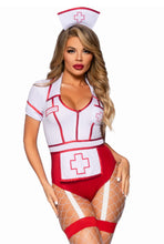Load image into Gallery viewer, Nurse Feelgood Costume, Plunging-V Garter Bodysuit