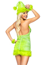 Load image into Gallery viewer, Christmas Baddie Costume, Fitted Green Santa Dress