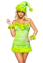 Load image into Gallery viewer, Christmas Baddie Costume, Fitted Green Santa Dress