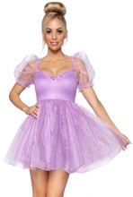 Load image into Gallery viewer, Frosted Organza Babydoll Dress, Ruffle-trim sweetheart neckline Mini Dress