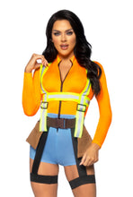 Load image into Gallery viewer, Nailed It Construction Worker Costume, Zip-Up Romper with Reflective Garter Harness