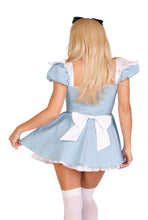Load image into Gallery viewer, Alice Costume for Women – 3 PC Lace-Up Apron Dress with Built-In Petticoat, Back Bow & Headband