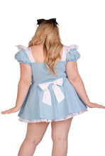 Load image into Gallery viewer, Alice Costume for Women – 3 PC Lace-Up Apron Dress with Built-In Petticoat, Back Bow & Headband
