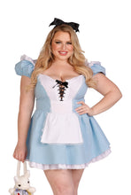 Load image into Gallery viewer, Alice Costume for Women – 3 PC Lace-Up Apron Dress with Built-In Petticoat, Back Bow & Headband