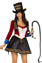 Load image into Gallery viewer, Two Piece Classic Ringmaster Costume Set, Sequin trimmed satin dress with Top hat