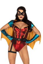 Load image into Gallery viewer, Sexy Robin Costume for Women – 5 Piece Superhero Outfit with Shimmer Bodysuit, Cape, Gloves & Mask
