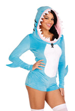 Load image into Gallery viewer, Comfy Shark Costume Set - Ultra-Soft Plush Romper with Fin and Teeth Hood