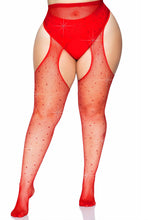 Load image into Gallery viewer, Plus Rhinestone Fishnet Pantyhose