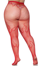 Load image into Gallery viewer, Flame Fishnet Tights – Woven Flame Pattern Pantyhose with Reinforced Toe