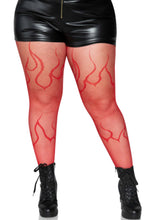 Load image into Gallery viewer, Flame Fishnet Tights – Woven Flame Pattern Pantyhose with Reinforced Toe