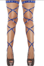 Load image into Gallery viewer, Criss Cross Rhinestone Thigh High, Rhinestone Stockings